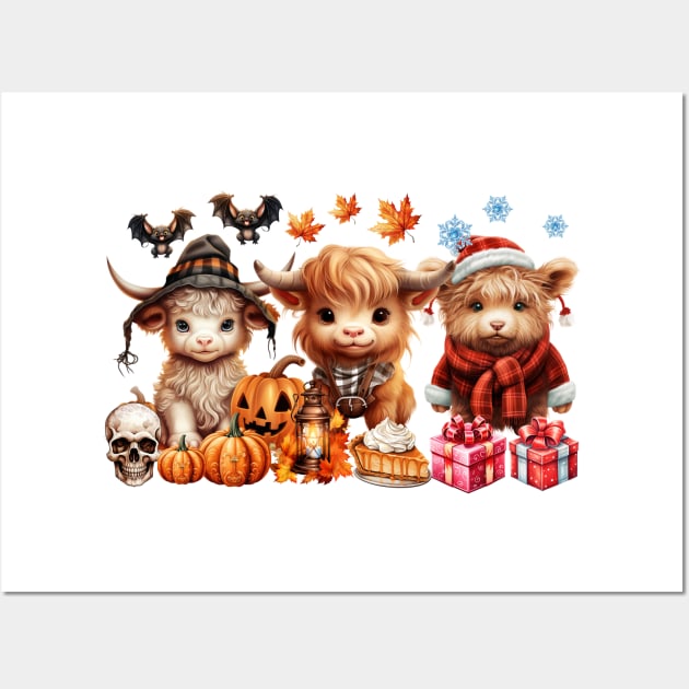 Happy Hallothanksmas Highland Cow #4 Wall Art by Chromatic Fusion Studio